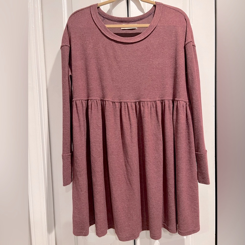 NATURAL LIFE🩷Like New, Short Dress, Dark Smokey Pink, Long Sleeves, Full Skirt